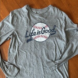 Life Is Good Gray Long Sleeve Baseball Tee